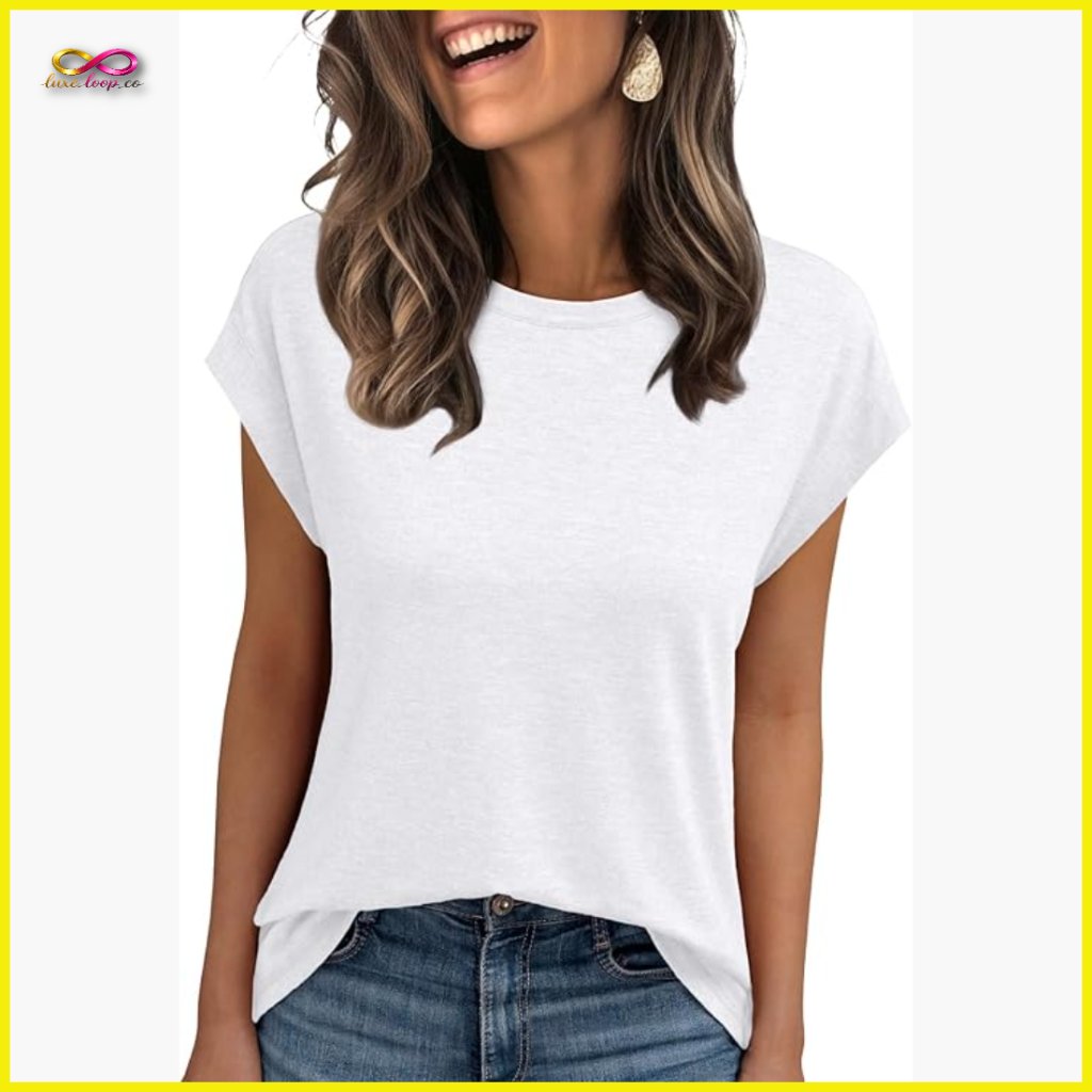 Cap Sleeve T-Shirt Soft Stretchy Versatile Office Casual Everyday Wear